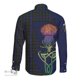 Scottish Fletcher Clan Tartan Crest with Thistle and Scotland Map Tartan Long Sleeve Shirt Scottish Plaid Tartan Plaid - ScotsTee - scotstee.com