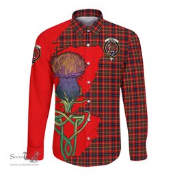 Scottish Innes Modern Clan Tartan Crest with Thistle and Scotland Map Tartan Long Sleeve Shirt Scottish Plaid Tartan Plaid - ScotsTee - scotstee.com