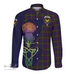 Scottish Durie Clan Tartan Crest with Thistle and Scotland Map Tartan Long Sleeve Shirt Scottish Plaid Tartan Plaid - ScotsTee - scotstee.com