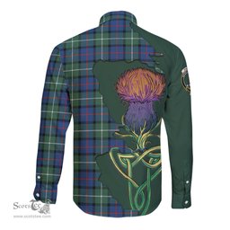 Scottish Davidson of Tulloch Clan Tartan Crest with Thistle and Scotland Map Tartan Long Sleeve Shirt Scottish Plaid Tartan Plaid - ScotsTee - scotstee.com