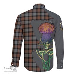 Scottish Gunn Weathered Clan Tartan Crest with Thistle and Scotland Map Tartan Long Sleeve Shirt Scottish Plaid Tartan Plaid - ScotsTee - scotstee.com