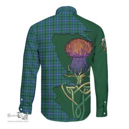 Scottish Douglas Ancient Clan Tartan Crest with Thistle and Scotland Map Tartan Long Sleeve Shirt Scottish Plaid Tartan Plaid - ScotsTee - scotstee.com