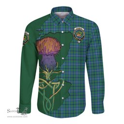 Scottish Douglas Ancient Clan Tartan Crest with Thistle and Scotland Map Tartan Long Sleeve Shirt Scottish Plaid Tartan Plaid - ScotsTee - scotstee.com