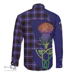 Scottish Dunlop Modern Clan Tartan Crest with Thistle and Scotland Map Tartan Long Sleeve Shirt Scottish Plaid Tartan Plaid - ScotsTee - scotstee.com