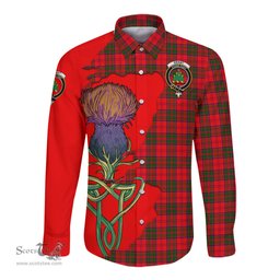 Scottish Grant Modern Clan Tartan Crest with Thistle and Scotland Map Tartan Long Sleeve Shirt Scottish Plaid Tartan Plaid - ScotsTee - scotstee.com