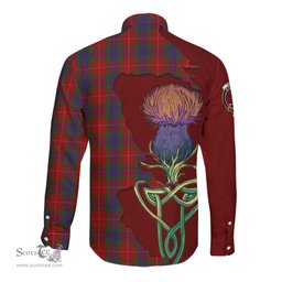Scottish Fraser Clan Tartan Crest with Thistle and Scotland Map Tartan Long Sleeve Shirt Scottish Plaid Tartan Plaid - ScotsTee - scotstee.com