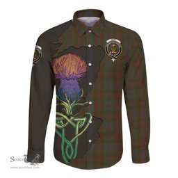 Scottish Gray Clan Tartan Crest with Thistle and Scotland Map Tartan Long Sleeve Shirt Scottish Plaid Tartan Plaid - ScotsTee - scotstee.com