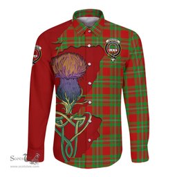 Scottish Grierson Clan Tartan Crest with Thistle and Scotland Map Tartan Long Sleeve Shirt Scottish Plaid Tartan Plaid - ScotsTee - scotstee.com