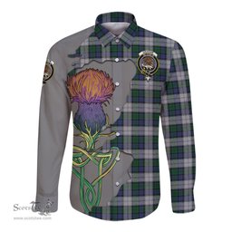 Scottish Graham Dress Clan Tartan Crest with Thistle and Scotland Map Tartan Long Sleeve Shirt Scottish Plaid Tartan Plaid - ScotsTee - scotstee.com