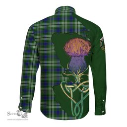 Scottish Haliburton Clan Tartan Crest with Thistle and Scotland Map Tartan Long Sleeve Shirt Scottish Plaid Tartan Plaid - ScotsTee - scotstee.com