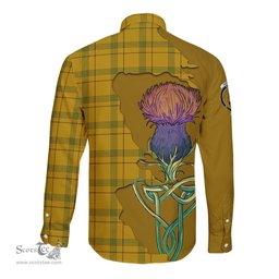 Scottish Houston Clan Tartan Crest with Thistle and Scotland Map Tartan Long Sleeve Shirt Scottish Plaid Tartan Plaid - ScotsTee - scotstee.com