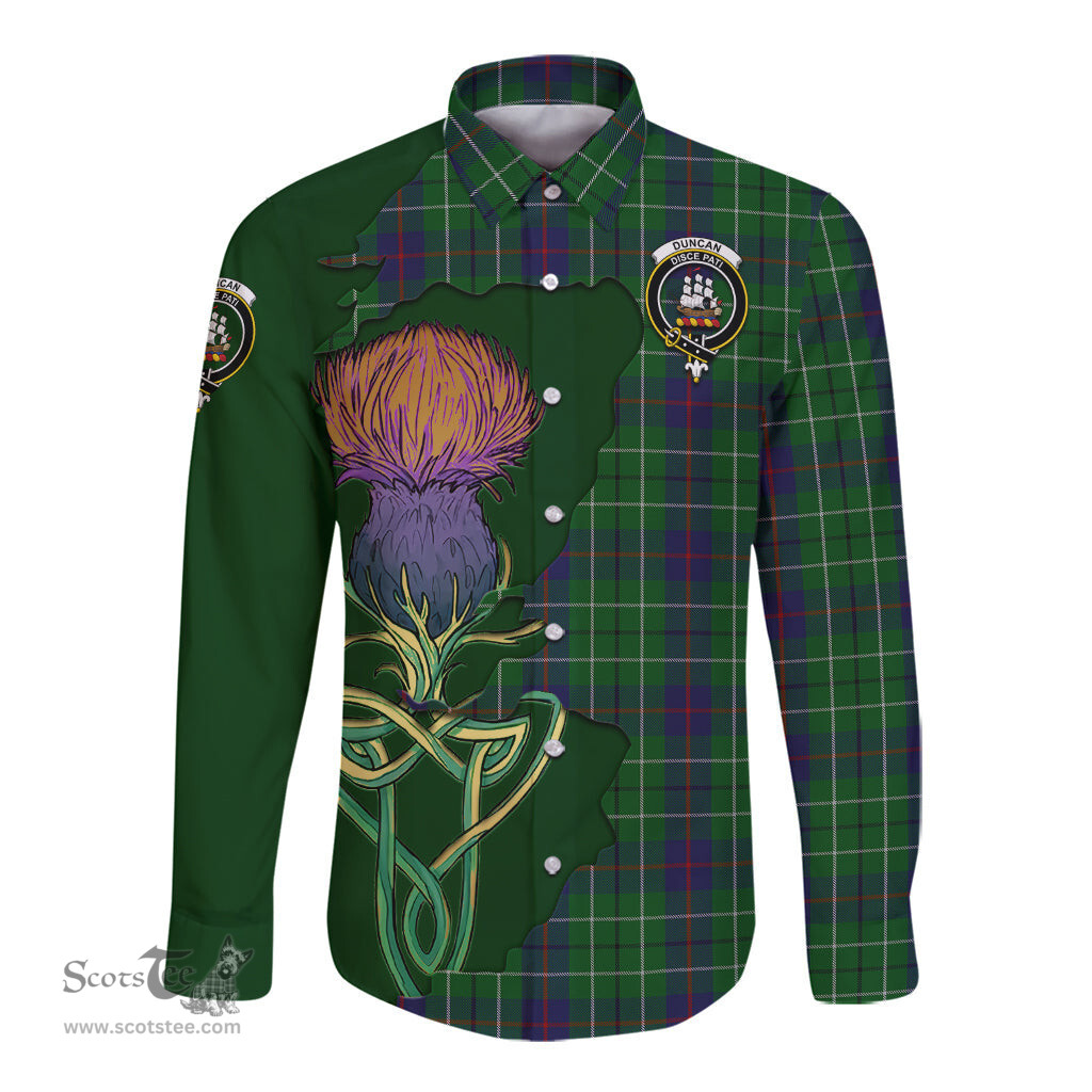 Scottish Duncan Clan Tartan Crest with Thistle and Scotland Map Tartan Long Sleeve Shirt Scottish Plaid Tartan Plaid - ScotsTee - scotstee.com