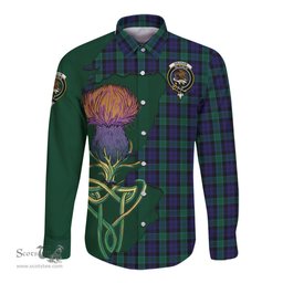 Scottish Graham of Menteith Clan Tartan Crest with Thistle and Scotland Map Tartan Long Sleeve Shirt Scottish Plaid Tartan Plaid - ScotsTee - scotstee.com