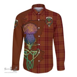 Scottish Hamilton Red Clan Tartan Crest with Thistle and Scotland Map Tartan Long Sleeve Shirt Scottish Plaid Tartan Plaid - ScotsTee - scotstee.com
