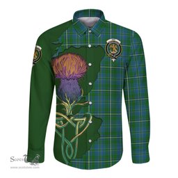 Scottish Hay Hunting Clan Tartan Crest with Thistle and Scotland Map Tartan Long Sleeve Shirt Scottish Plaid Tartan Plaid - ScotsTee - scotstee.com