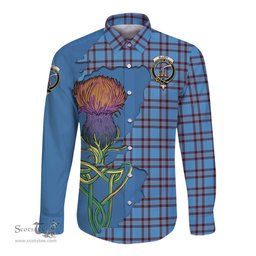 Scottish Elliot Ancient Clan Tartan Crest with Thistle and Scotland Map Tartan Long Sleeve Shirt Scottish Plaid Tartan Plaid - ScotsTee - scotstee.com