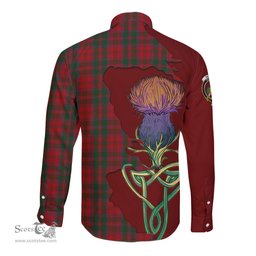 Scottish Dundas Red Clan Tartan Crest with Thistle and Scotland Map Tartan Long Sleeve Shirt Scottish Plaid Tartan Plaid - ScotsTee - scotstee.com