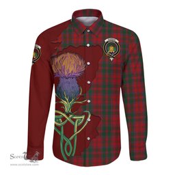 Scottish Dundas Red Clan Tartan Crest with Thistle and Scotland Map Tartan Long Sleeve Shirt Scottish Plaid Tartan Plaid - ScotsTee - scotstee.com