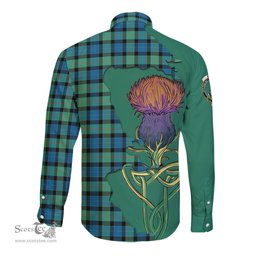 Scottish Gunn Ancient Clan Tartan Crest with Thistle and Scotland Map Tartan Long Sleeve Shirt Scottish Plaid Tartan Plaid - ScotsTee - scotstee.com