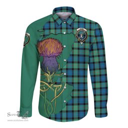 Scottish Gunn Ancient Clan Tartan Crest with Thistle and Scotland Map Tartan Long Sleeve Shirt Scottish Plaid Tartan Plaid - ScotsTee - scotstee.com