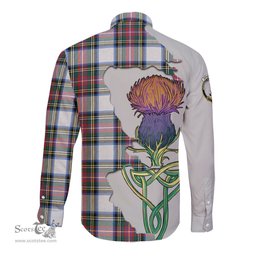 Scottish Dennistoun Clan Tartan Crest with Thistle and Scotland Map Tartan Long Sleeve Shirt Scottish Plaid Tartan Plaid - ScotsTee - scotstee.com