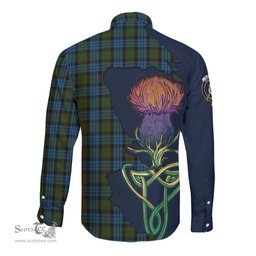 Scottish Fletcher of Dunans Clan Tartan Crest with Thistle and Scotland Map Tartan Long Sleeve Shirt Scottish Plaid Tartan Plaid - ScotsTee - scotstee.com