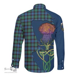 Scottish Hunter Ancient Clan Tartan Crest with Thistle and Scotland Map Tartan Long Sleeve Shirt Scottish Plaid Tartan Plaid - ScotsTee - scotstee.com