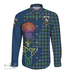 Scottish Hunter Ancient Clan Tartan Crest with Thistle and Scotland Map Tartan Long Sleeve Shirt Scottish Plaid Tartan Plaid - ScotsTee - scotstee.com