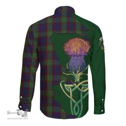 Scottish Cunningham Hunting Clan Tartan Crest with Thistle and Scotland Map Tartan Long Sleeve Shirt Scottish Plaid Tartan Plaid - ScotsTee - scotstee.com
