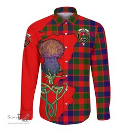 Scottish Gow of Skeoch Clan Tartan Crest with Thistle and Scotland Map Tartan Long Sleeve Shirt Scottish Plaid Tartan Plaid - ScotsTee - scotstee.com