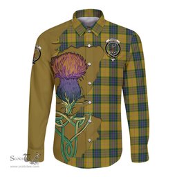 Scottish Fraser Yellow Clan Tartan Crest with Thistle and Scotland Map Tartan Long Sleeve Shirt Scottish Plaid Tartan Plaid - ScotsTee - scotstee.com