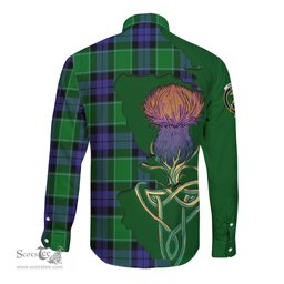 Scottish Haldane Clan Tartan Crest with Thistle and Scotland Map Tartan Long Sleeve Shirt Scottish Plaid Tartan Plaid - ScotsTee - scotstee.com
