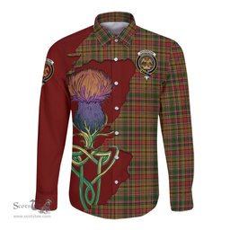 Scottish Drummond of Strathallan Clan Tartan Crest with Thistle and Scotland Map Tartan Long Sleeve Shirt Scottish Plaid Tartan Plaid - ScotsTee - scotstee.com