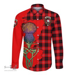 Scottish Cunningham Modern Clan Tartan Crest with Thistle and Scotland Map Tartan Long Sleeve Shirt Scottish Plaid Tartan Plaid - ScotsTee - scotstee.com
