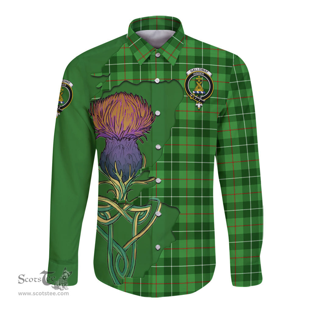 Scottish Galloway Clan Tartan Crest with Thistle and Scotland Map Tartan Long Sleeve Shirt Scottish Plaid Tartan Plaid - ScotsTee - scotstee.com