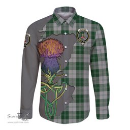 Scottish Erskine Green Clan Tartan Crest with Thistle and Scotland Map Tartan Long Sleeve Shirt Scottish Plaid Tartan Plaid - ScotsTee - scotstee.com