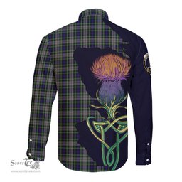 Scottish Davidson of Tulloch Dress Clan Tartan Crest with Thistle and Scotland Map Tartan Long Sleeve Shirt Scottish Plaid Tartan Plaid - ScotsTee - scotstee.com