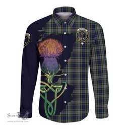 Scottish Davidson of Tulloch Dress Clan Tartan Crest with Thistle and Scotland Map Tartan Long Sleeve Shirt Scottish Plaid Tartan Plaid - ScotsTee - scotstee.com