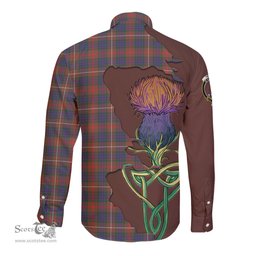 Scottish Fraser Hunting Modern Clan Tartan Crest with Thistle and Scotland Map Tartan Long Sleeve Shirt Scottish Plaid Tartan Plaid - ScotsTee - scotstee.com