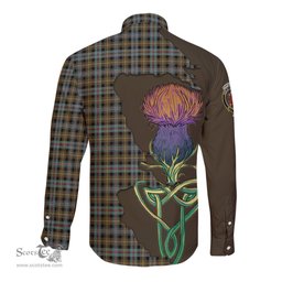 Scottish Farquharson Weathered Clan Tartan Crest with Thistle and Scotland Map Tartan Long Sleeve Shirt Scottish Plaid Tartan Plaid - ScotsTee - scotstee.com
