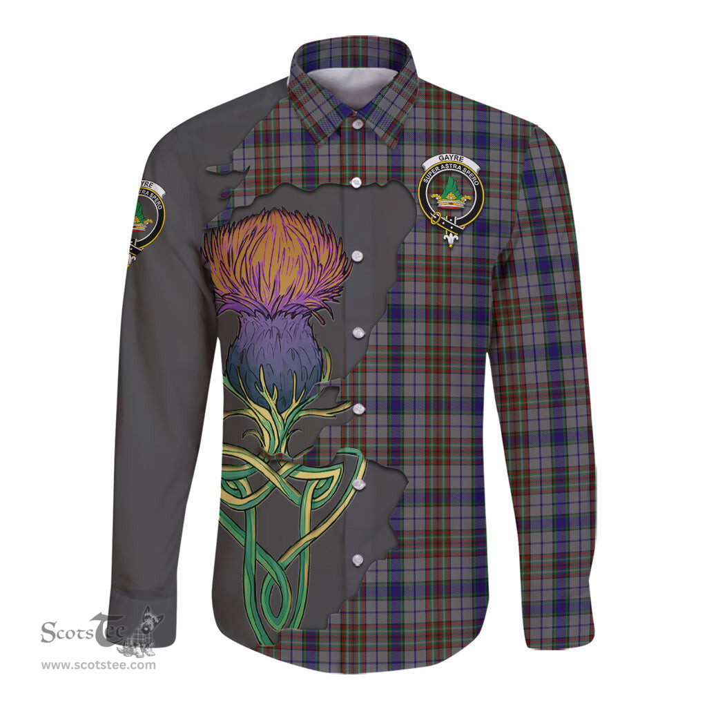Scottish Gayre Hunting Clan Tartan Crest with Thistle and Scotland Map Tartan Long Sleeve Shirt Scottish Plaid Tartan Plaid - ScotsTee - scotstee.com