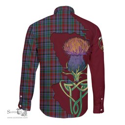 Scottish Gordon Red Clan Tartan Crest with Thistle and Scotland Map Tartan Long Sleeve Shirt Scottish Plaid Tartan Plaid - ScotsTee - scotstee.com