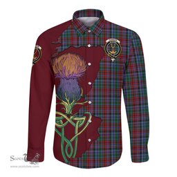 Scottish Gordon Red Clan Tartan Crest with Thistle and Scotland Map Tartan Long Sleeve Shirt Scottish Plaid Tartan Plaid - ScotsTee - scotstee.com