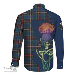 Scottish Fraser Hunting Ancient Clan Tartan Crest with Thistle and Scotland Map Tartan Long Sleeve Shirt Scottish Plaid Tartan Plaid - ScotsTee - scotstee.com