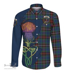 Scottish Fraser Hunting Ancient Clan Tartan Crest with Thistle and Scotland Map Tartan Long Sleeve Shirt Scottish Plaid Tartan Plaid - ScotsTee - scotstee.com