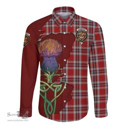 Scottish Drummond of Perth Dress Clan Tartan Crest with Thistle and Scotland Map Tartan Long Sleeve Shirt Scottish Plaid Tartan Plaid - ScotsTee - scotstee.com