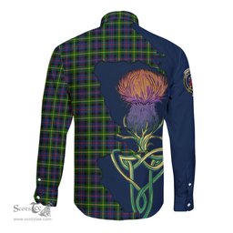 Scottish Farquharson Modern Clan Tartan Crest with Thistle and Scotland Map Tartan Long Sleeve Shirt Scottish Plaid Tartan Plaid - ScotsTee - scotstee.com