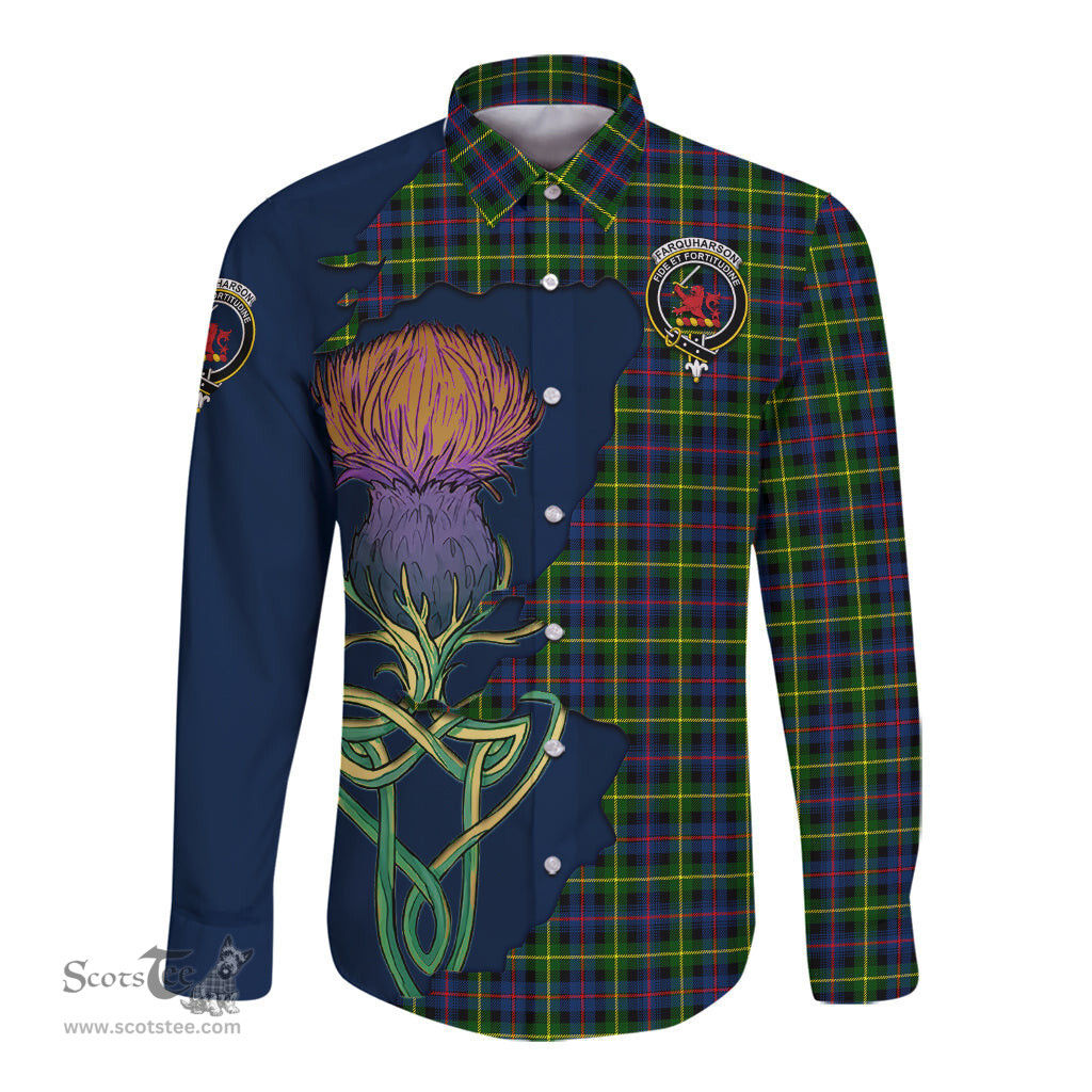 Scottish Farquharson Modern Clan Tartan Crest with Thistle and Scotland Map Tartan Long Sleeve Shirt Scottish Plaid Tartan Plaid - ScotsTee - scotstee.com