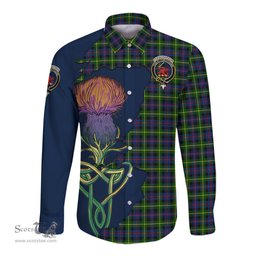 Scottish Farquharson Modern Clan Tartan Crest with Thistle and Scotland Map Tartan Long Sleeve Shirt Scottish Plaid Tartan Plaid - ScotsTee - scotstee.com