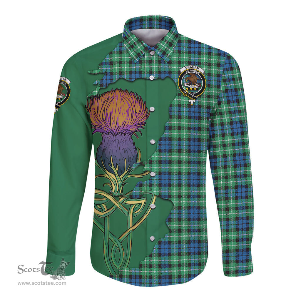Scottish Graham of Montrose Ancient Clan Tartan Crest with Thistle and Scotland Map Tartan Long Sleeve Shirt Scottish Plaid Tartan Plaid - ScotsTee - scotstee.com